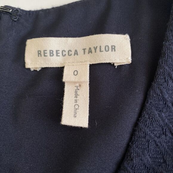 Rebecca Taylor Dress Size 0 Navy Blue Cap Sleeve Fit and Flare A Line Skater - Picture 6 of 8